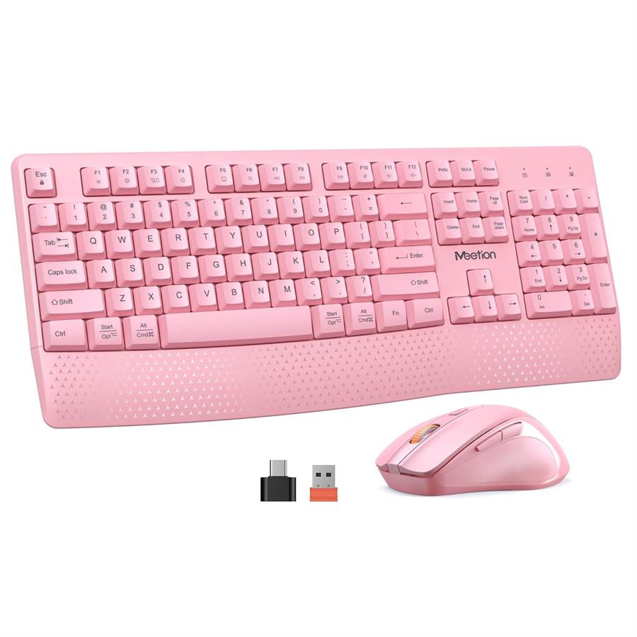 Combo Teclado Y Mouse Ergonómico Inglés Meetion C4130 Rosa