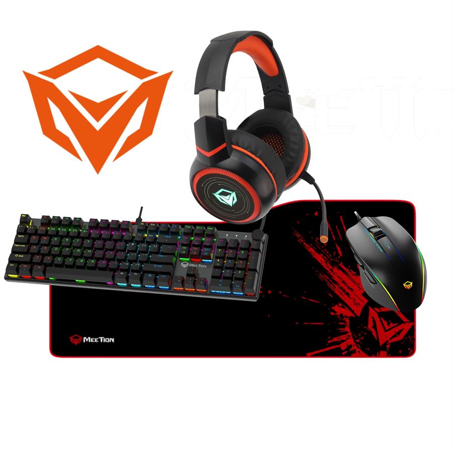 COMBO 2 KIT GAMER PC MEETION TECLADO MECANICO MOUSE AURICULAR 7.1 NEGRO