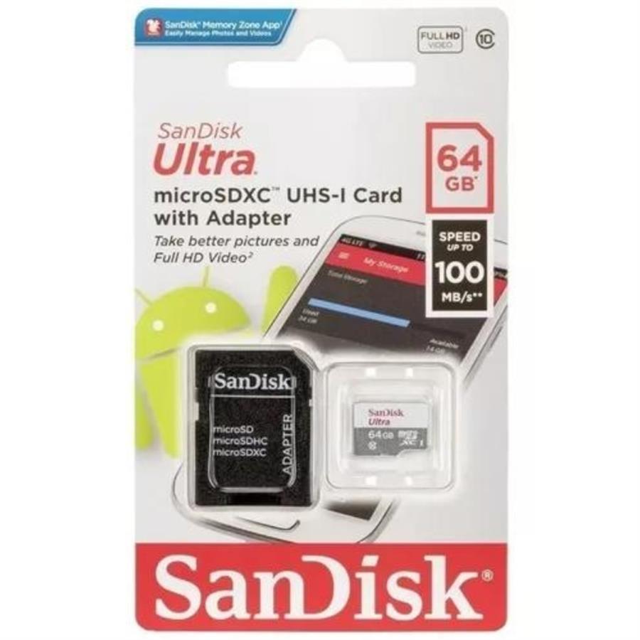 Memoria MicroSd 64GB Sandisk Ultra 100Mb/s Clase 10