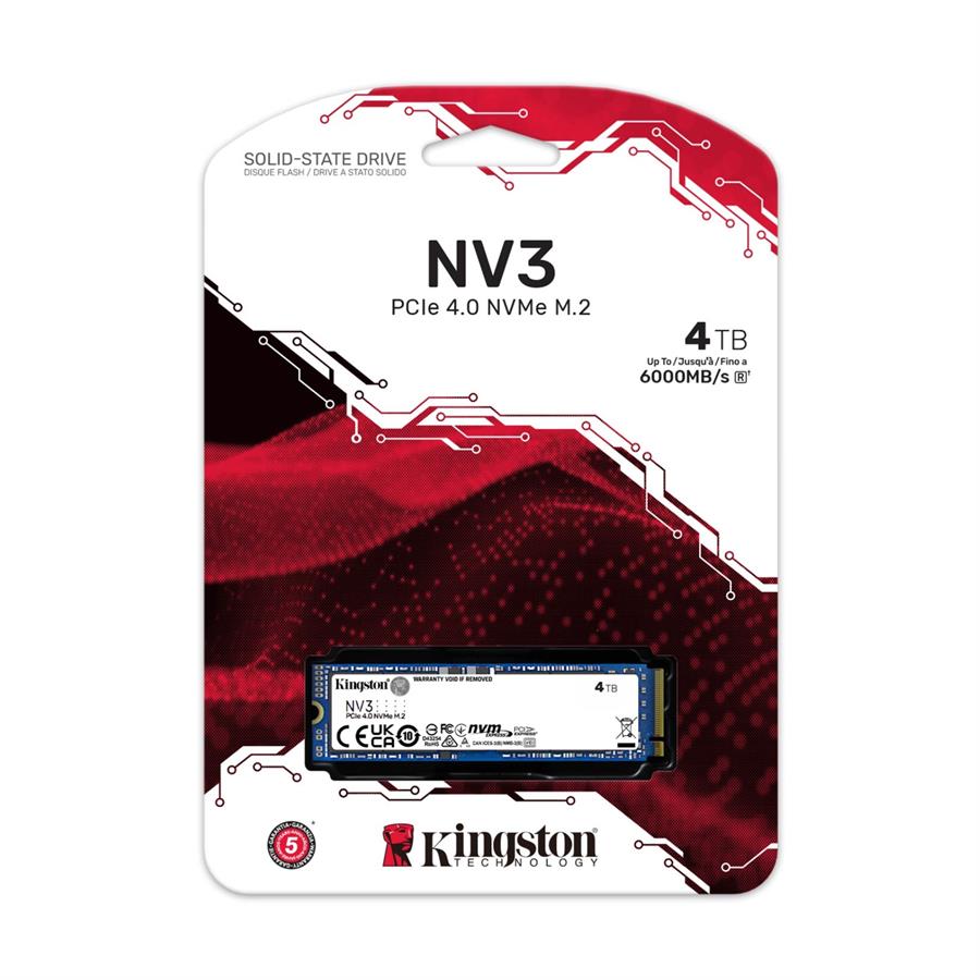Disco Solido 4TB Nv3 PCIe 4.0 NVMe M.2 6000MB/s Kingston SSD SNV3S/4000G