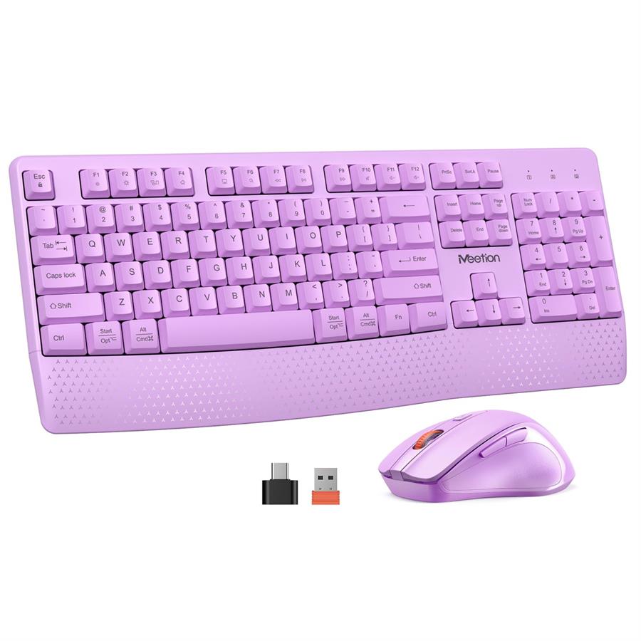 Combo Teclado Y Mouse Ergonómico Inglés Meetion C4130 Violeta