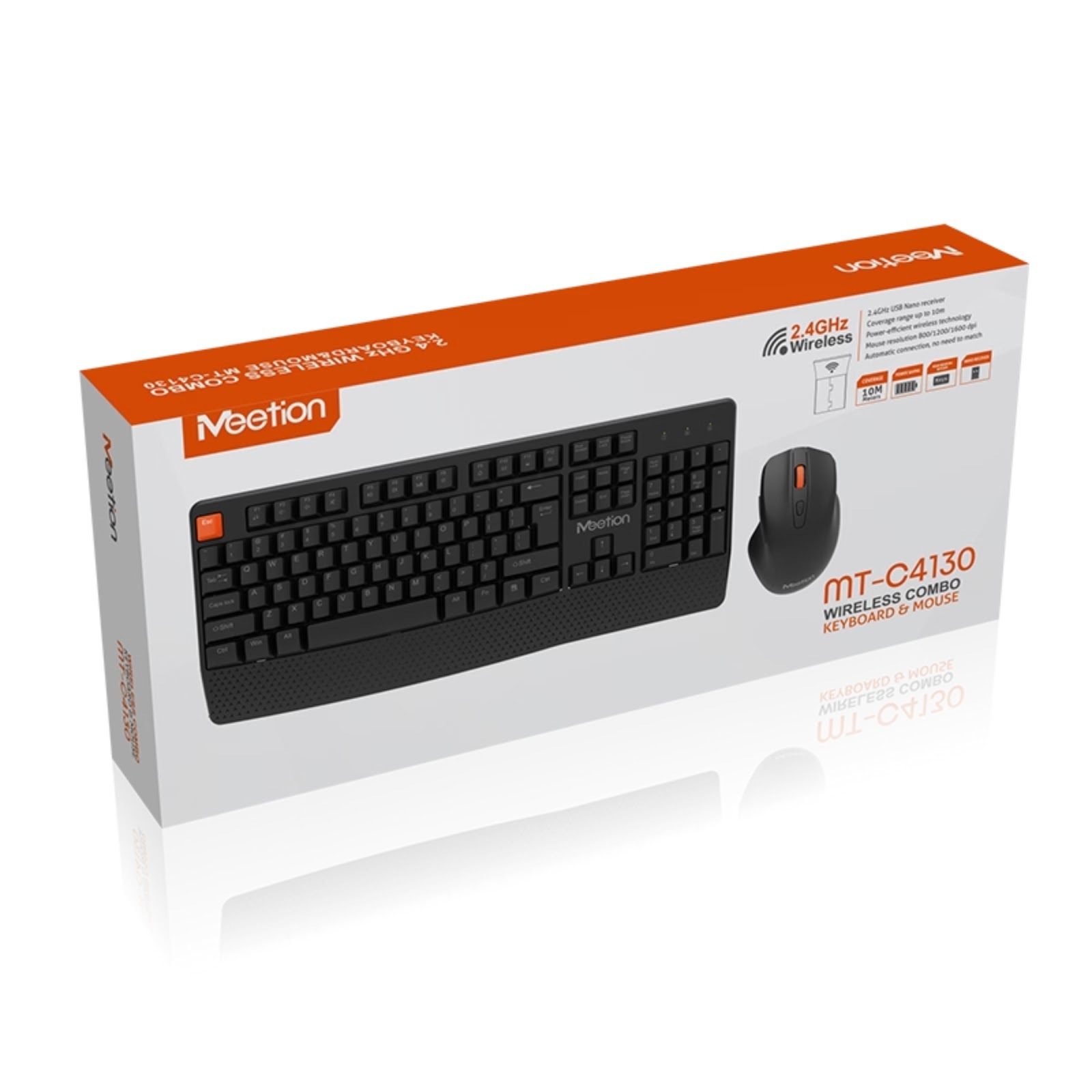 COMBO TECLADO Y MOUSE ERGONÓMICO INGLÉS MEETION C4130 NEGRO