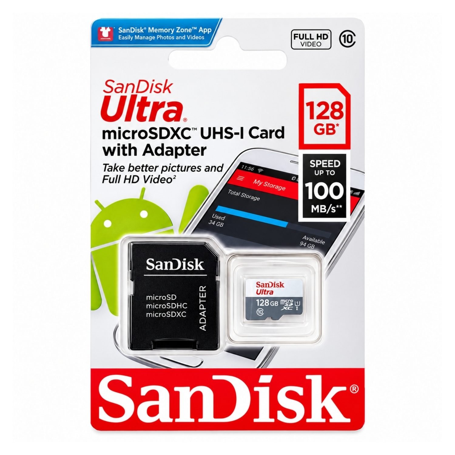 MEMORIA MICROSD 128GB SANDISK ULTRA 100MB/S CLASE 10